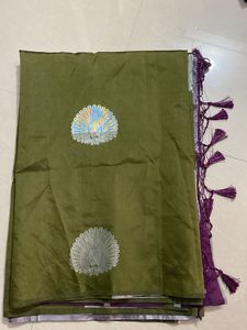 New Olive Green Saree with Peacock Motif