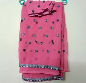 Stunning Pink Saree with Black Sequins