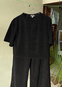 Chic Black Textured Co-ord Set (baagy ,shimmer)