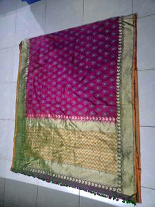Magenta Kanchivaram saree with Benares elements