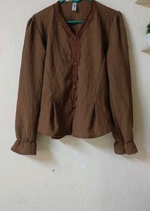 Elegant Brown Textured Blouse