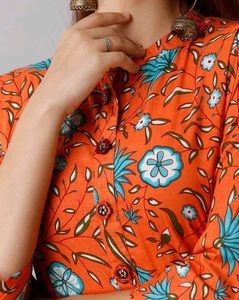 🟠Orange Floral Print Anarkali Kurta