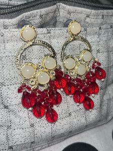 Stunning Red Beaded Chandelier Earrings
