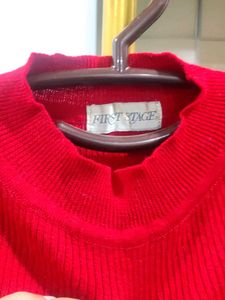 Red Mock Neck Knit Top