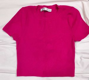 Zara Hot Pink Cropped Tee