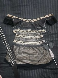 VINTAGE BABYDOLL Sheer Black Lace Top