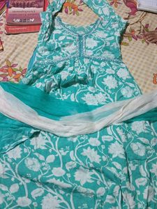 Elegant Teal Floral Kurta Set with Dupatta