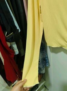 yello Ribbed V-Neck Button-Up Top