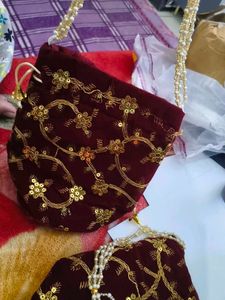 Embroidered Maroon Potli Bag