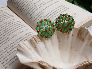 Spiral Pearl Drop &amp; Green Stud Earrings