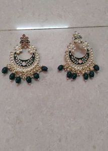 Emerald Green Kundan Chandbali Earrings