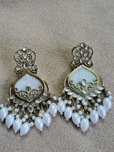 Elegant White Pearl &amp; Stone Earrings