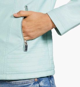 Stylish Light Blue Faux Leather Jacket