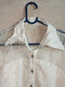 Partywear White Lace Shirt Blouse