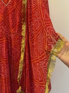 Pure Bandhani Print Gown with Golden Dupatta