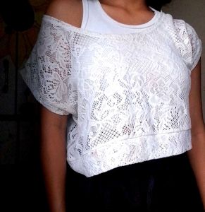 White Lace Cropped Top