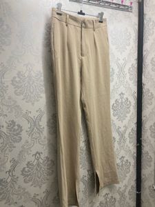 Chic Beige Split Hem Trousers