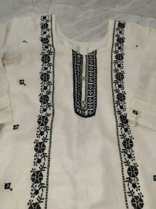 Elegant White Kurta with Black Embroidery