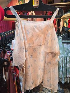Floral chiffon off shoulder top