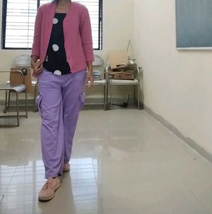 cardigan+tank top+cargo trouser