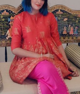 Sangria Orange Gold Foil Kurta – Size M