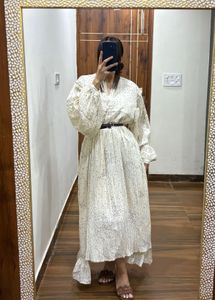 Pleated Polka Dot Midi Dress (Plus size fit)