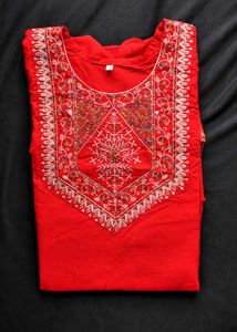 Red Embroidered Kurta