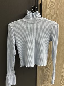 Ribbed Turtleneck Top with Flared Sleeves