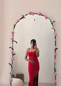 Red Maxi Dress with Thigh Slit