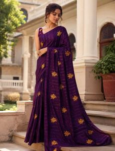 Elegant Purple Embroidered Saree