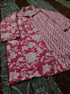 Pink Floral &amp; Zigzag Print Kurta
