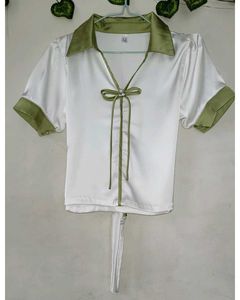 Chic White &amp; Green Bow Blouse