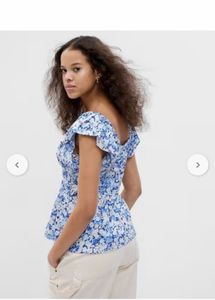 GAP Blue Floral Button-Up Peplum Top