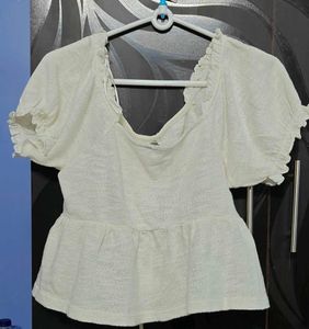 White Puff Sleeve Cinched Top