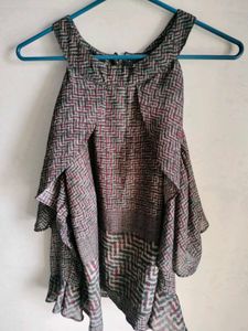 Chic Printed Cold Shoulder Top