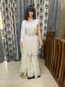 Beautiful white pearl sharara suit set