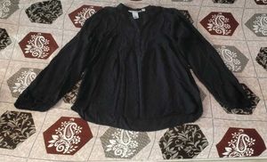 Chic Black Embellished Button-Up Top