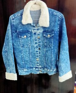 Denim Jacket with Faux Fur Collar