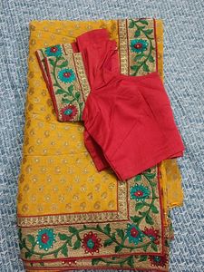 Yellow Embroidered Saree