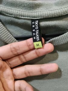 light green Ribbed Crop T-Shirt  (size-M)