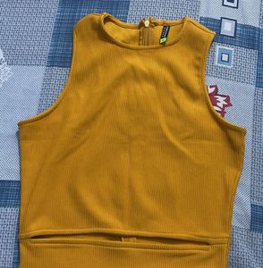 Peach and Mustard Ribbed Sleeveless Tops