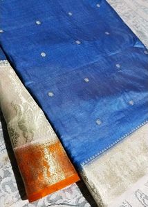 Elegant Blue Silk Saree with Intricate Border