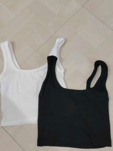 2-Pack Basic Crop Tank Tops Black & White