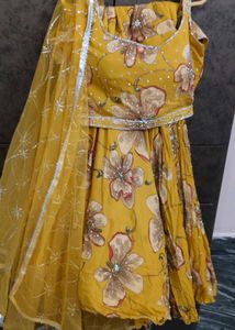 Yellow Floral Print Lehenga Choli Set