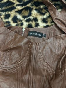 Pretty Little Thing Brown Faux Leather Corset Top