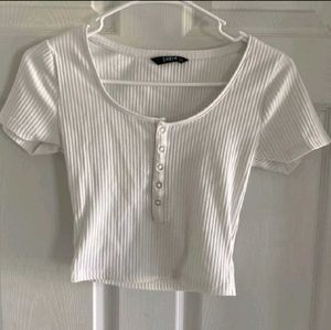 White Ribbed Henley Crop Top [LAST PRICE]