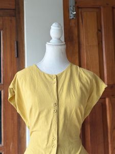 Yellow Button-Up Peplum Top