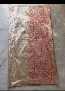 Elegant Golden Saree with Pink Embroidery