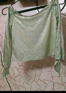 Sparkling One-Shoulder Tie-Sleeve Top