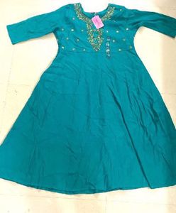 Teal Anarkali Kurta with Gold Embroidery